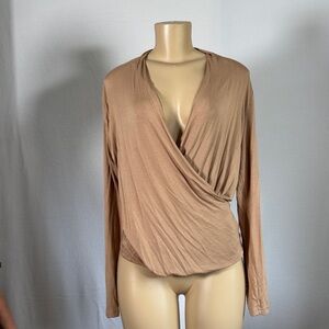 Banana Republic Tan Long Sleeve Wrap Blouse